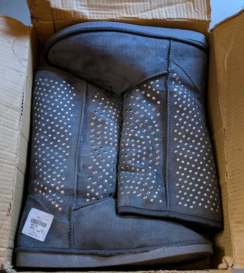 Embellished Grey Long Boots