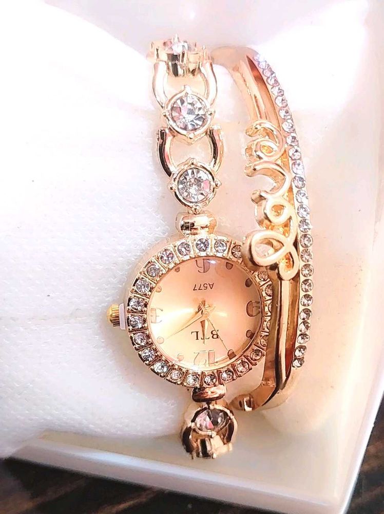 Gold Rhinestone Bangle Watch
