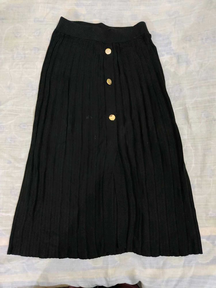 Black Button-Front Midi Skirt