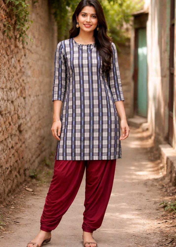Stylish Plaid Kurta with Dhoti Pants