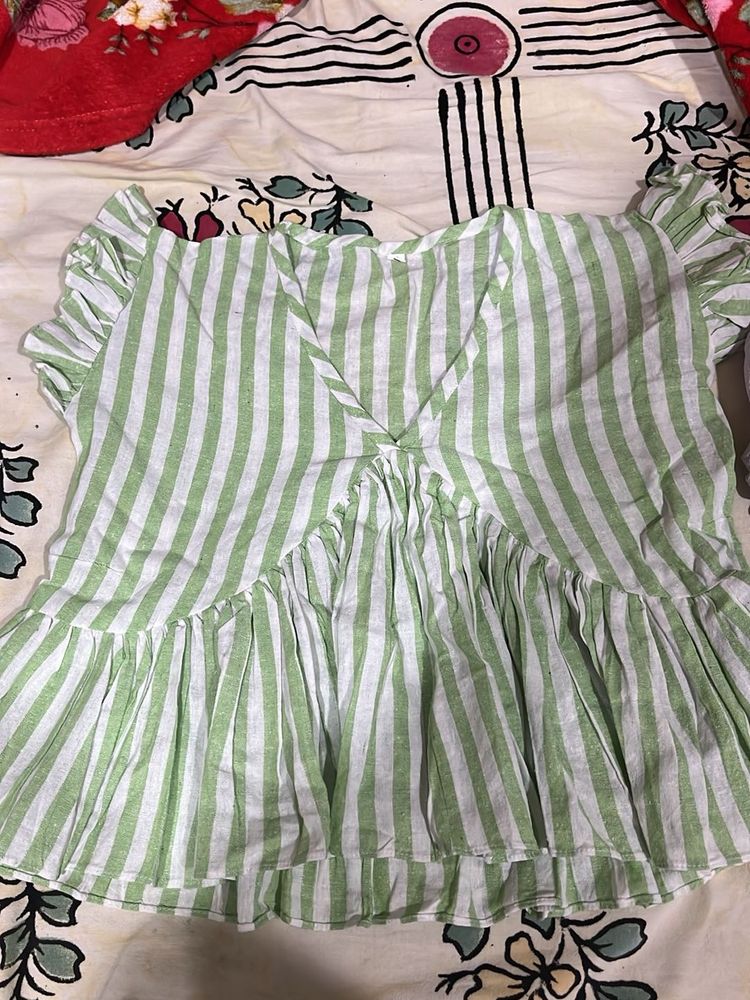 Striped Green &amp; White Top