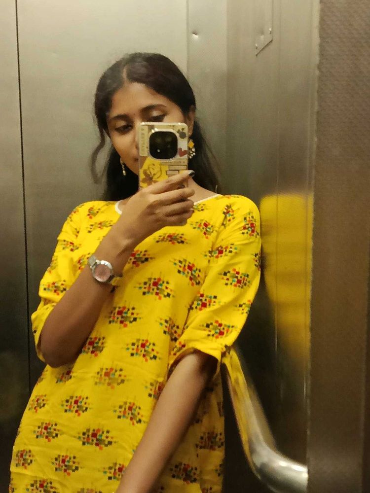 Printed Kurti Top With Yellow earrings