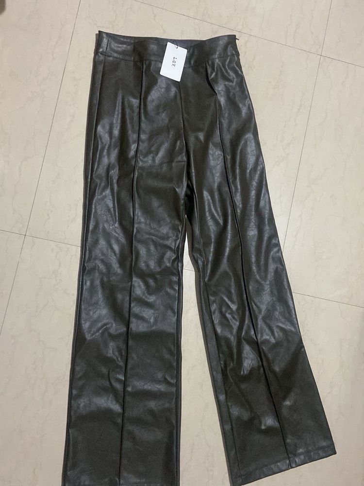 Stylish Faux Leather Wide Leg Pants