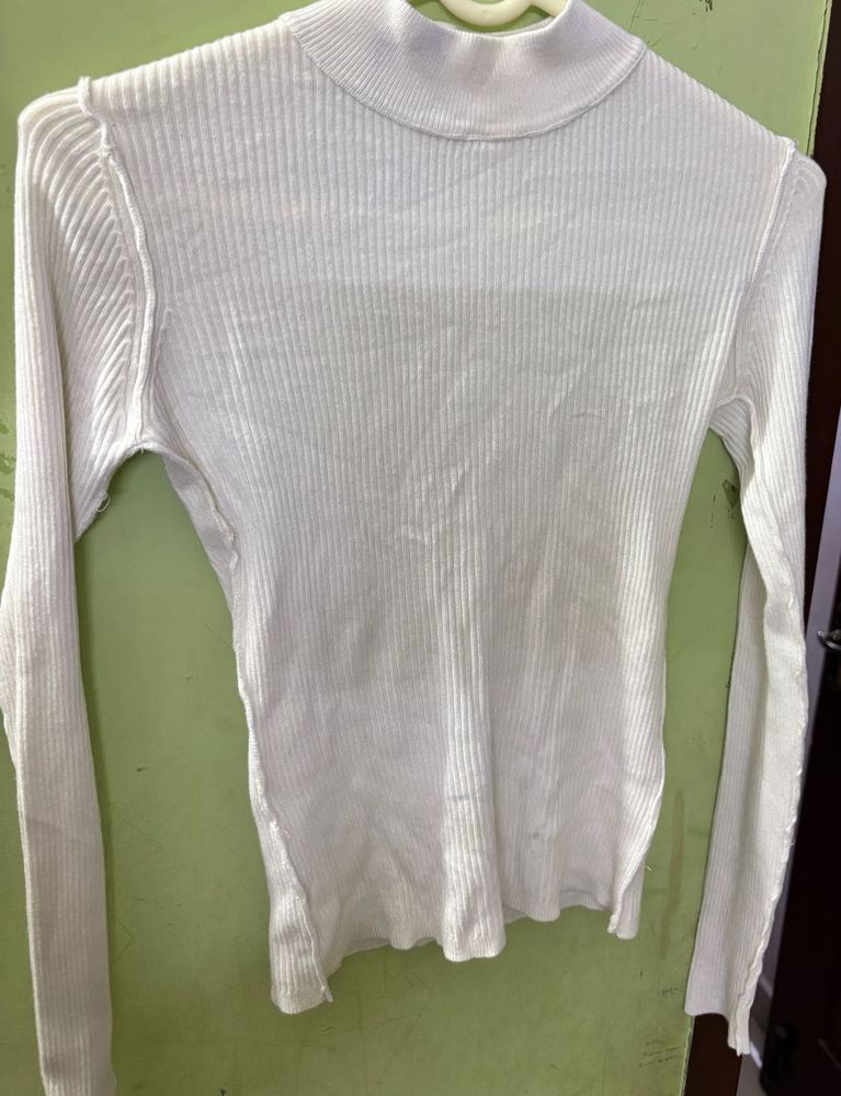 White Ribbed Mock Neck Top