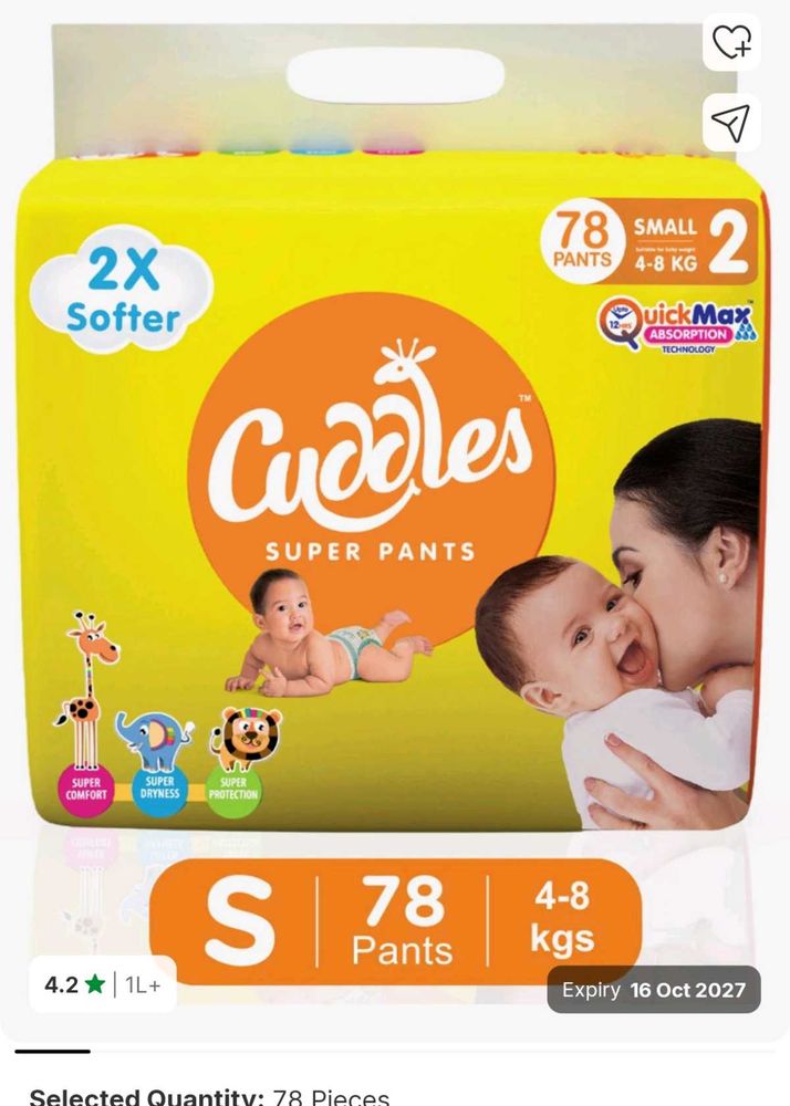 Brand-New CUDDELS Baby Diapers – Small Size, 78 Co