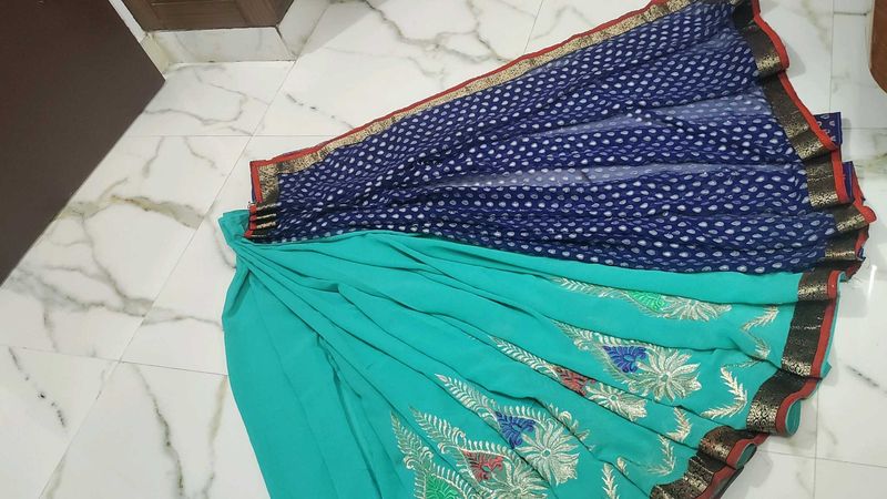Elegant Teal &amp; Navy Saree