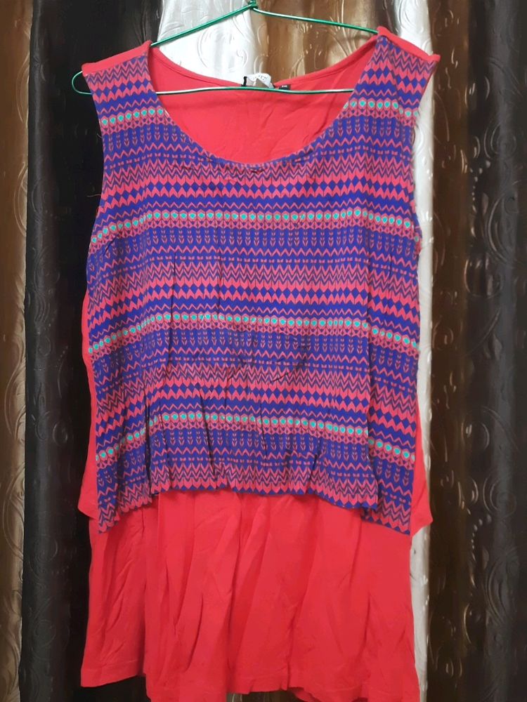 Coral &amp; Patterned Sleeveless Top