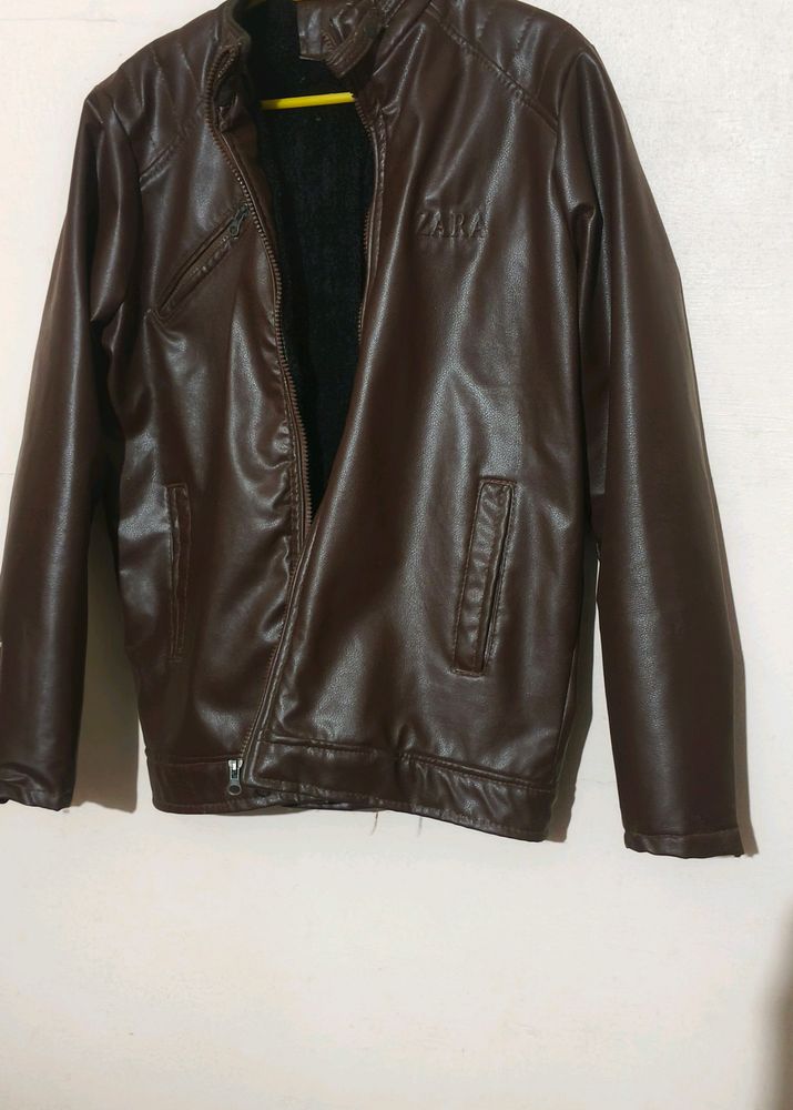 Unisex Brown Solid Leather Jacket🧥