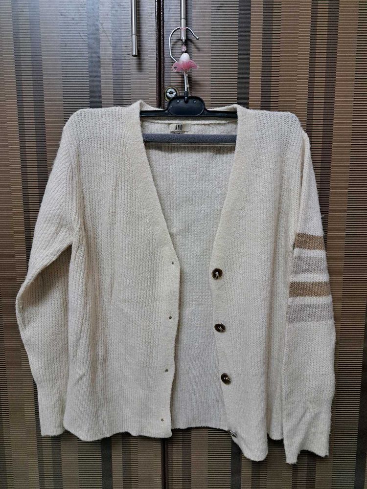 AND Cream Knit Cardigan w/ Stripe Detail