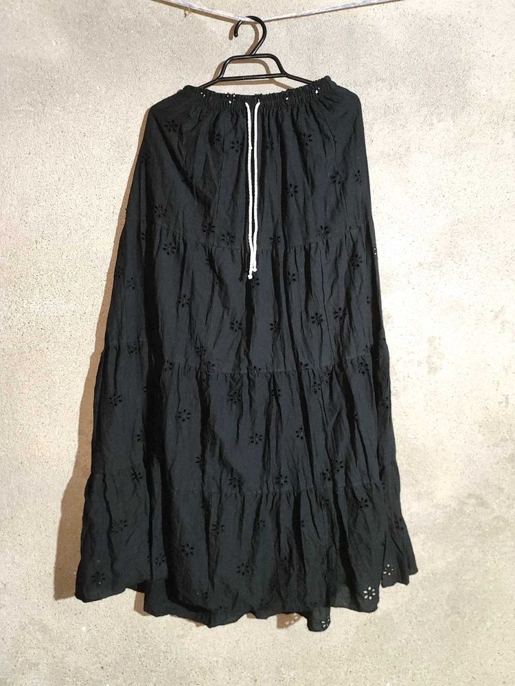 Black Eyelet Tiered Skirt