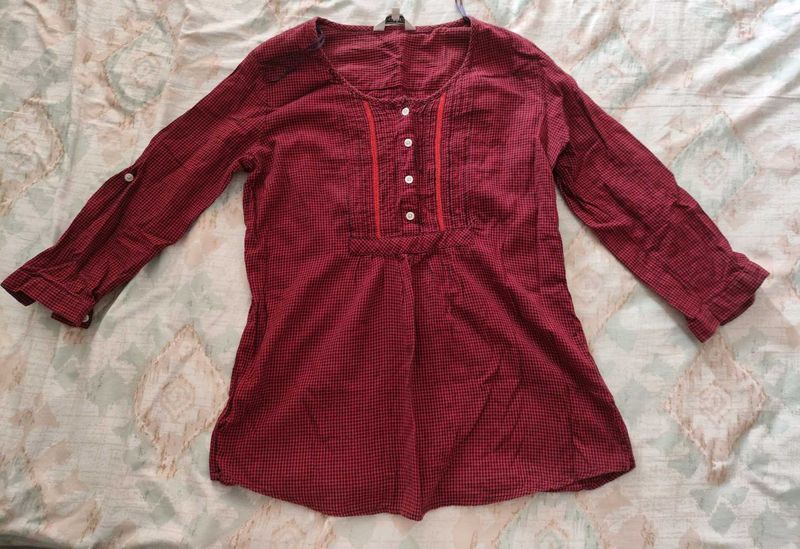 Red Checked Tunic Top