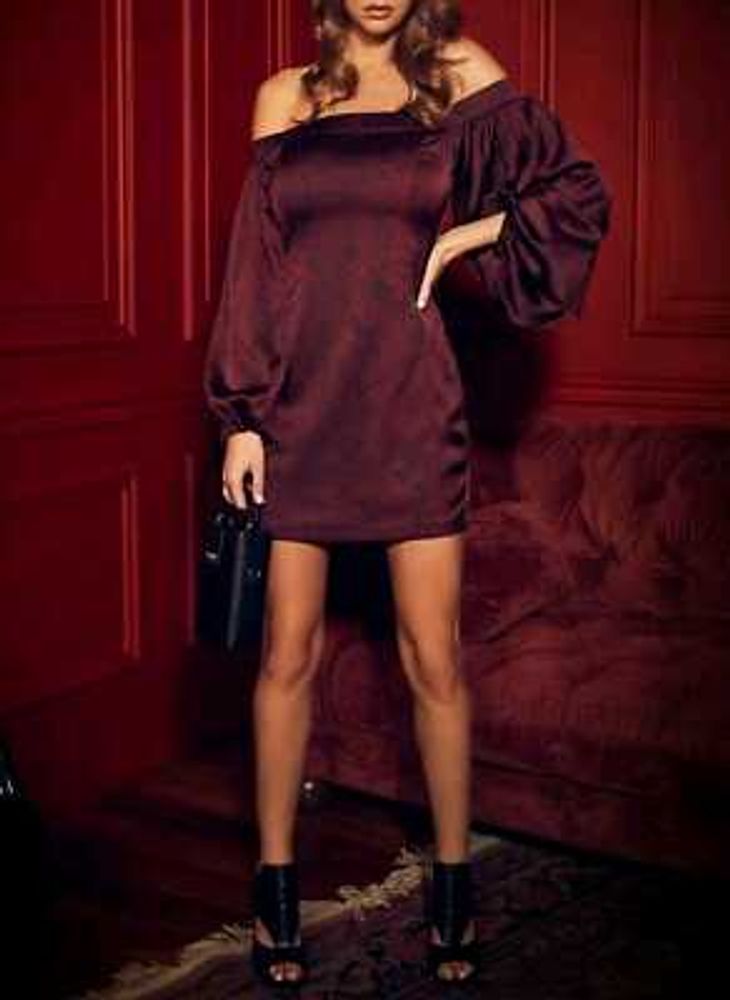 4538. Burgundy Off-Shoulder Dress