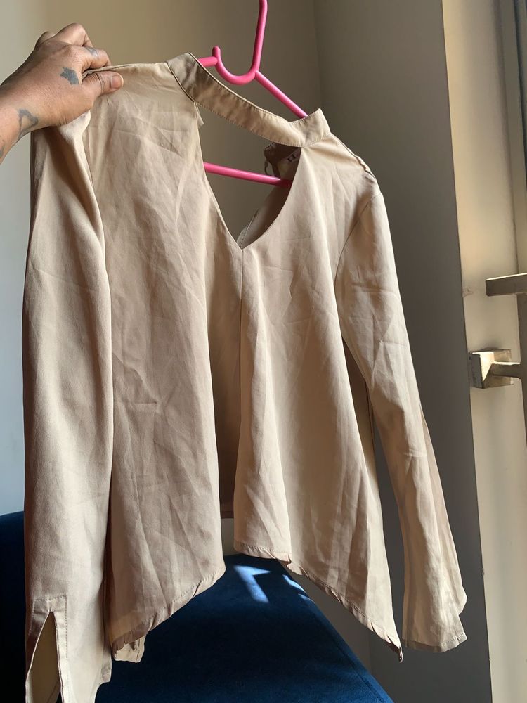 Elegant Beige Long Sleeve Top