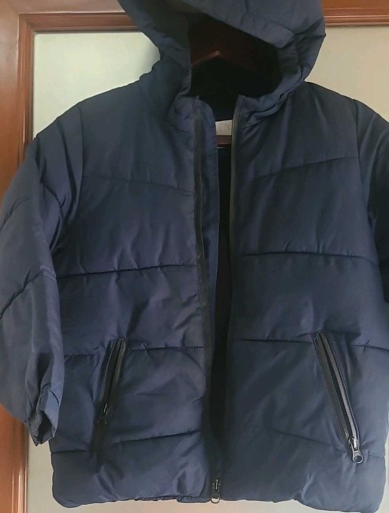 Navy Blue Puffer Jacket with Hood
