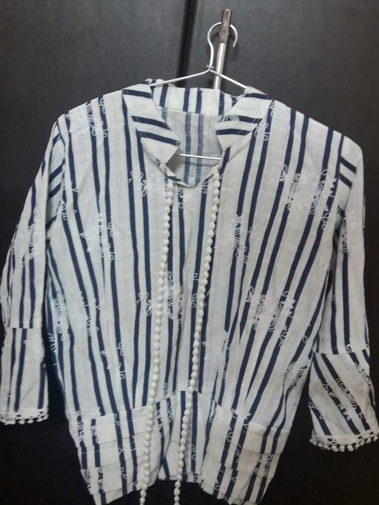Striped Tie-Neck Top
