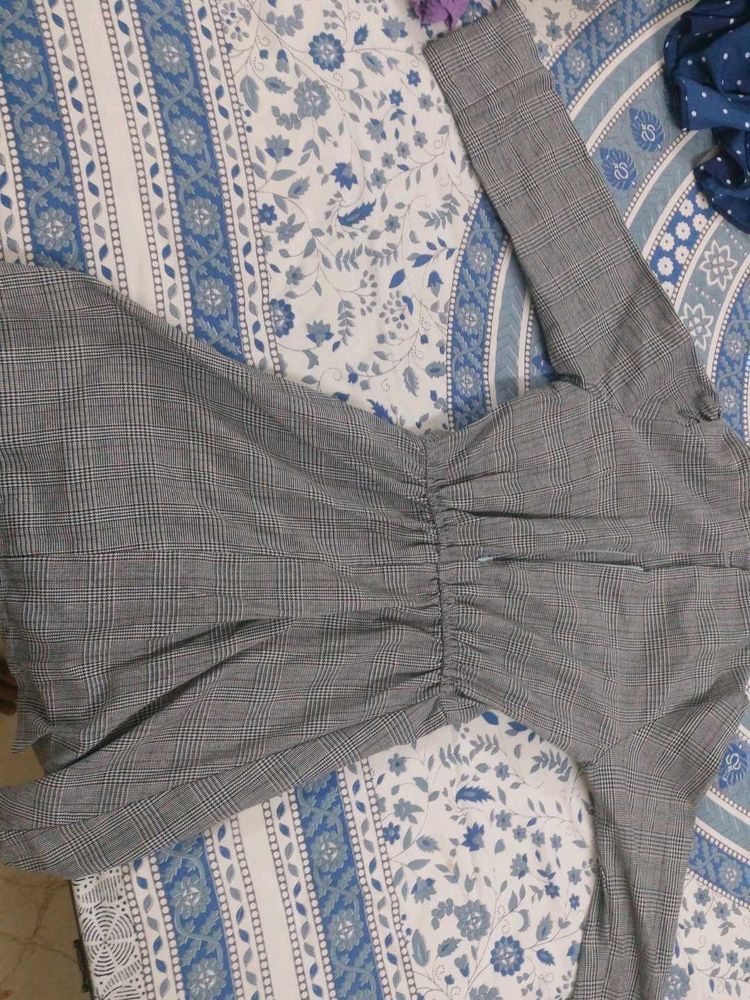 Gray Plaid Mini Dress