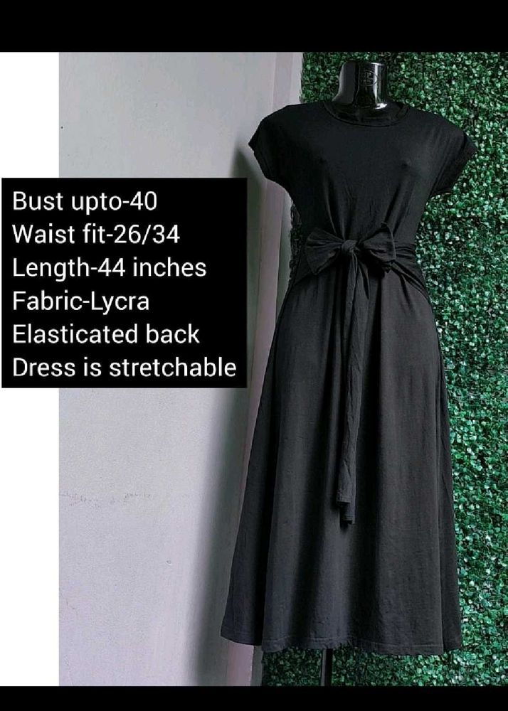Black Tie Waist Midi Dress