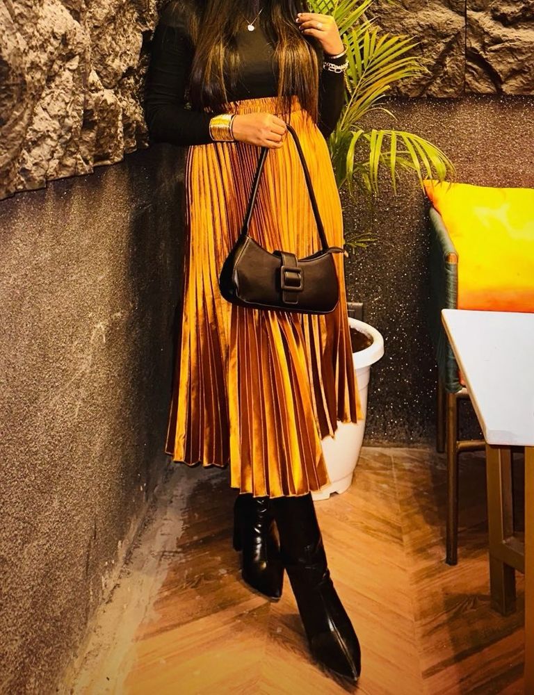 Pleated Metallic Gold Skirt