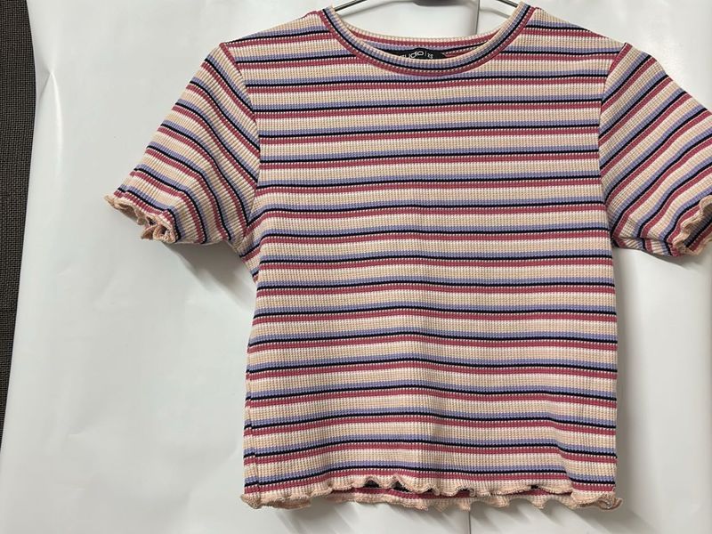 Zudio Striped Ruffle Crop Tee