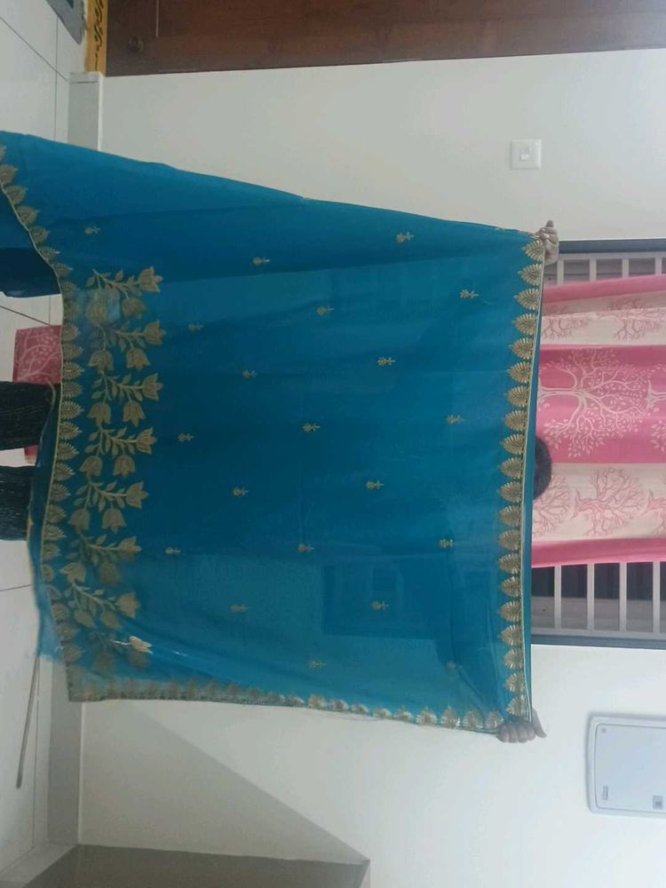 Teal Embroidered Dupatta