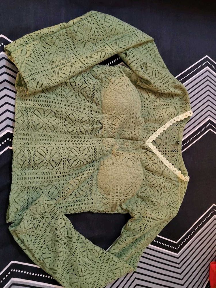 Green Lace Crop Top