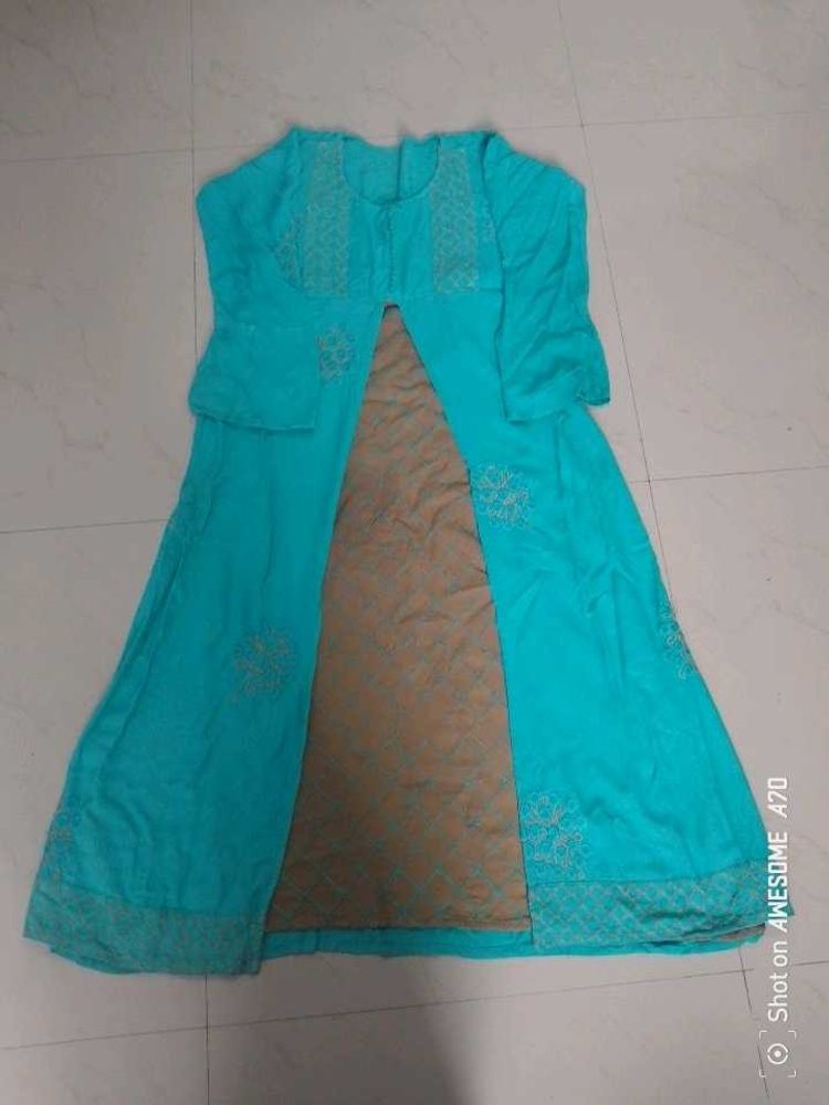 Teal Embroidered Indian Dress