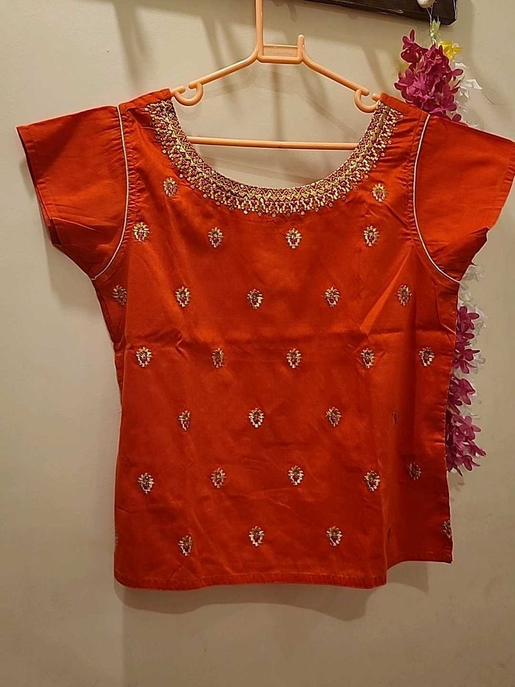 Embroidered Orange Blouse