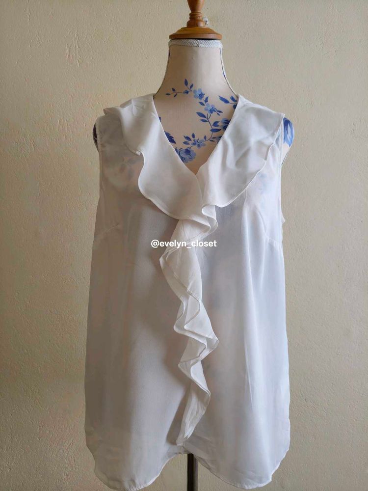 White Ruffle Sheer Tank