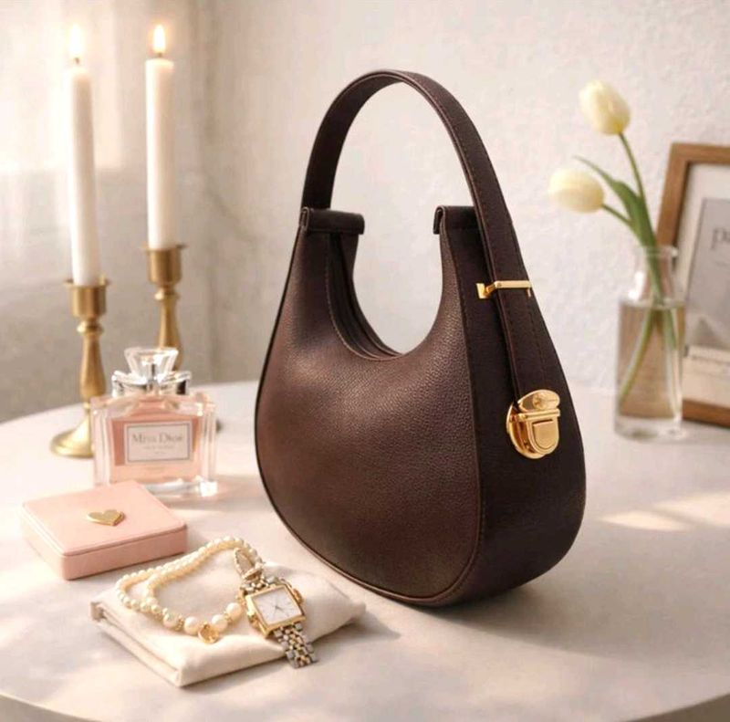 Elegant Brown Handbag, Hobobag