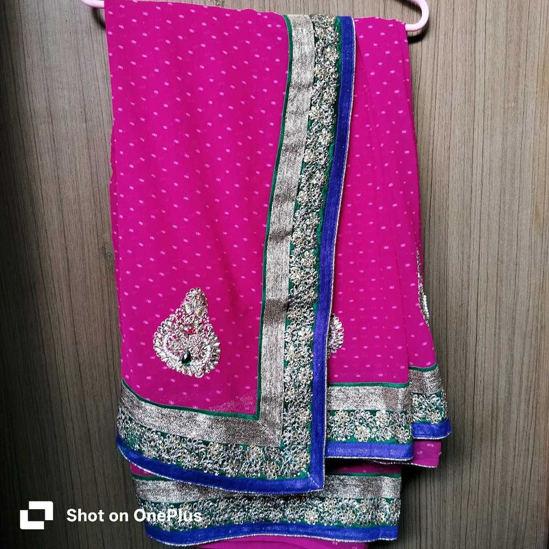 Brand new designer pink embroidered saree