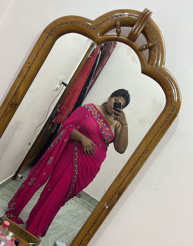 Pink Embroidered Saree