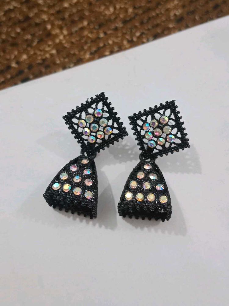 Black Rhinestone Dangle Earrings