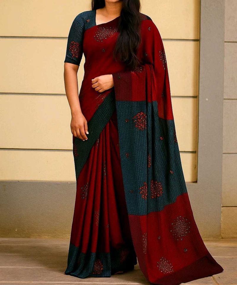 Green And Maroon Bandhani Style Saree