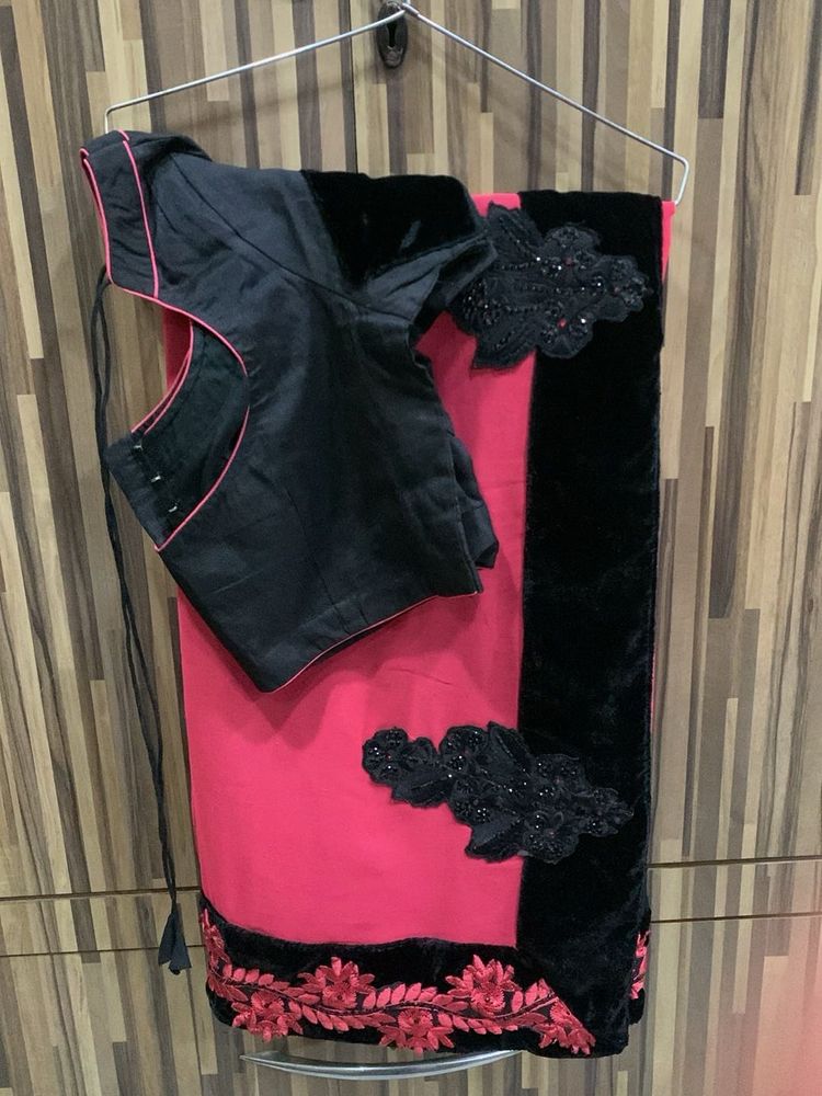 Elegant Pink &amp; Black Saree