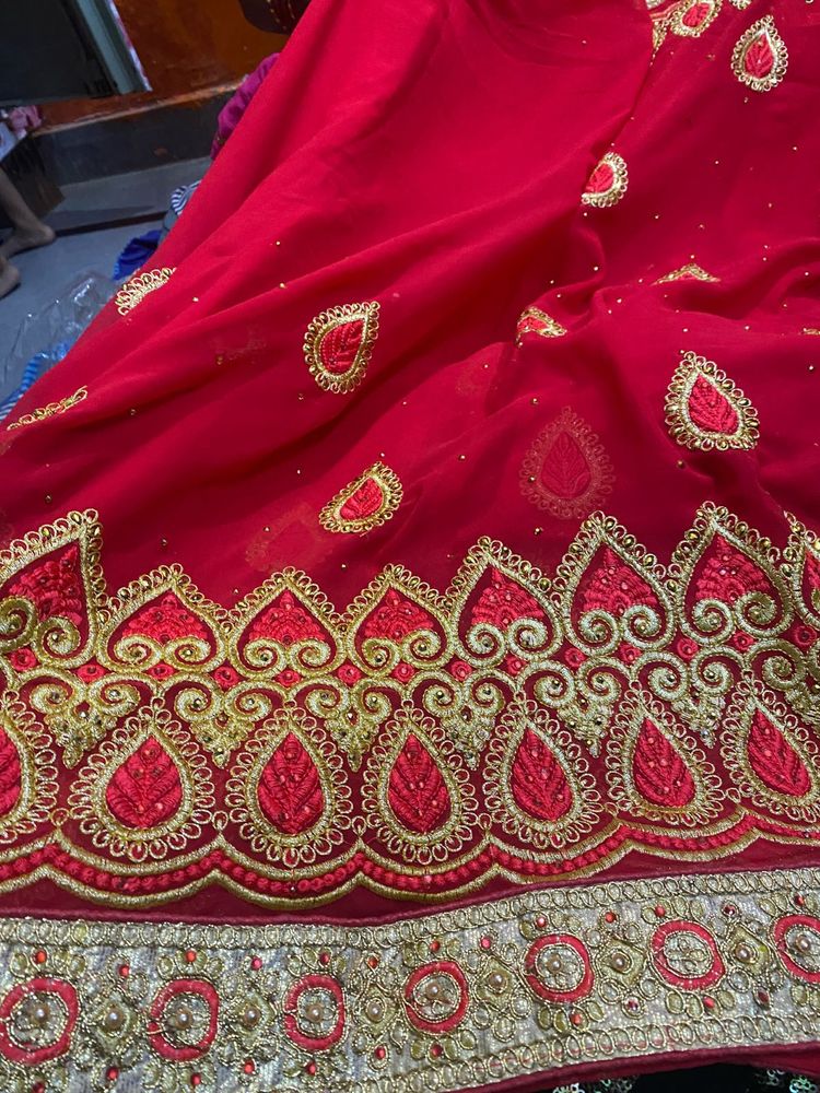 Red Embroidered Saree