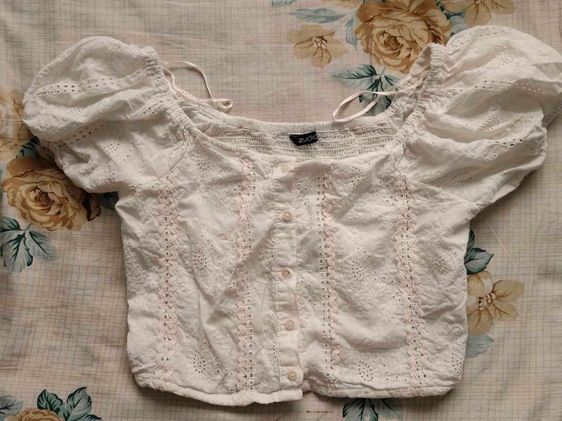 White Eyelet Puff Sleeve Top