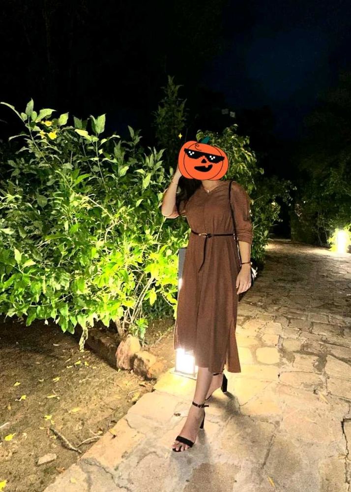 Brown Midi Dress (Belt Not Available)