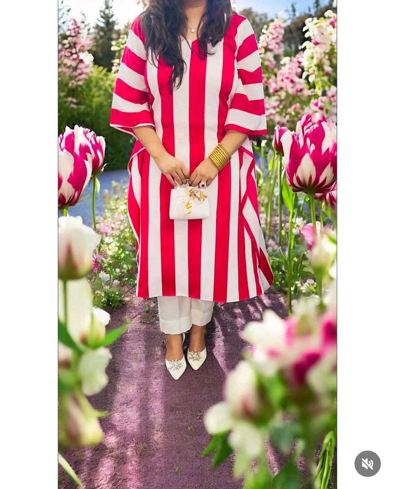 Striped Red &amp; White Kurta