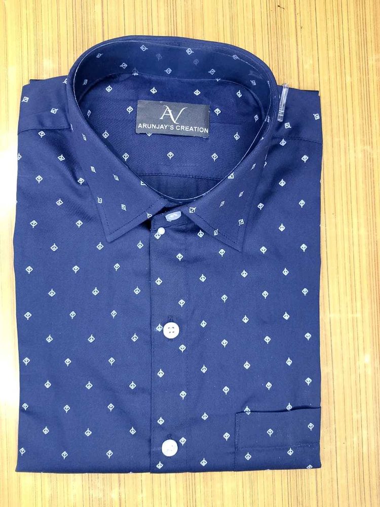 Navy Diamond Print Button-Down Shirt
