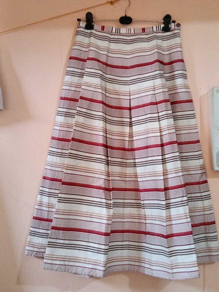 Striped Pleated Midi Skirt