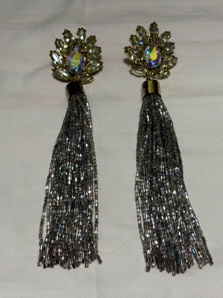 Beautiful Silver Earrings With Long Tassels