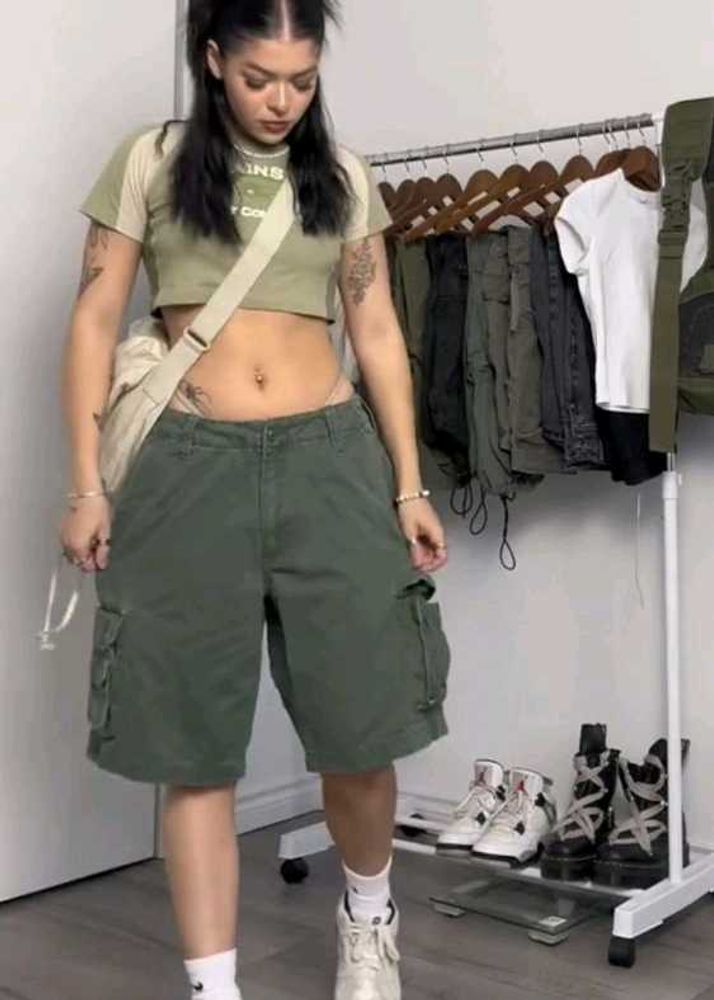 Olive Green Cargo Bermuda Shorts