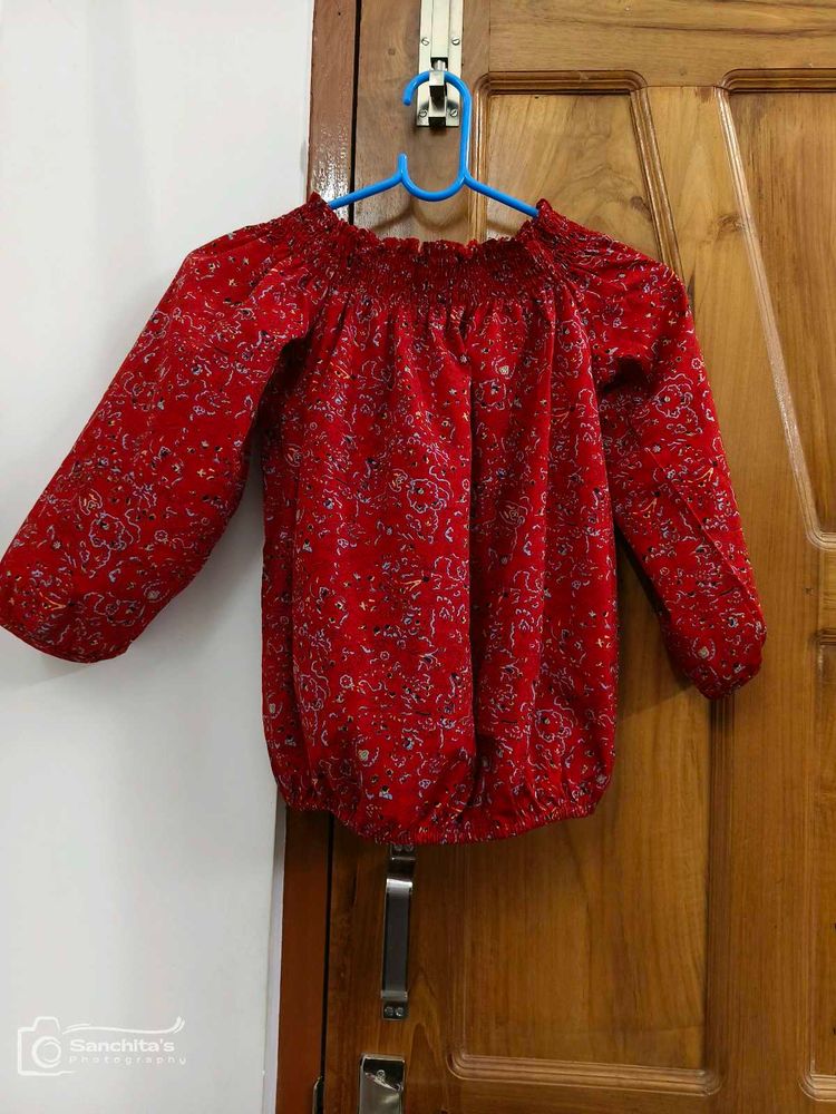 Red Floral Off-Shoulder Top