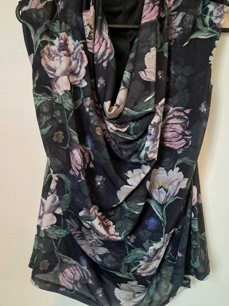 Floral Print Cowl Neck Top