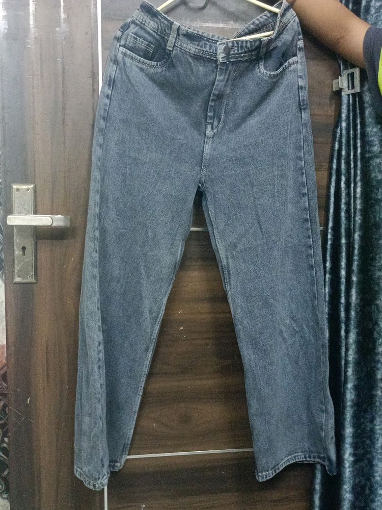 Grey Wide Leg Straight Jeans