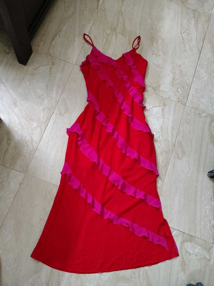 Red Ruffle Detail Dress