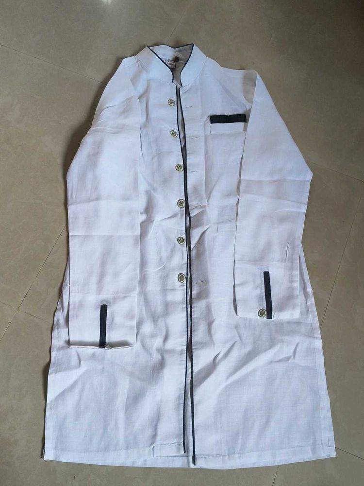 Elegant White Kurta with pant and blue colour jack
