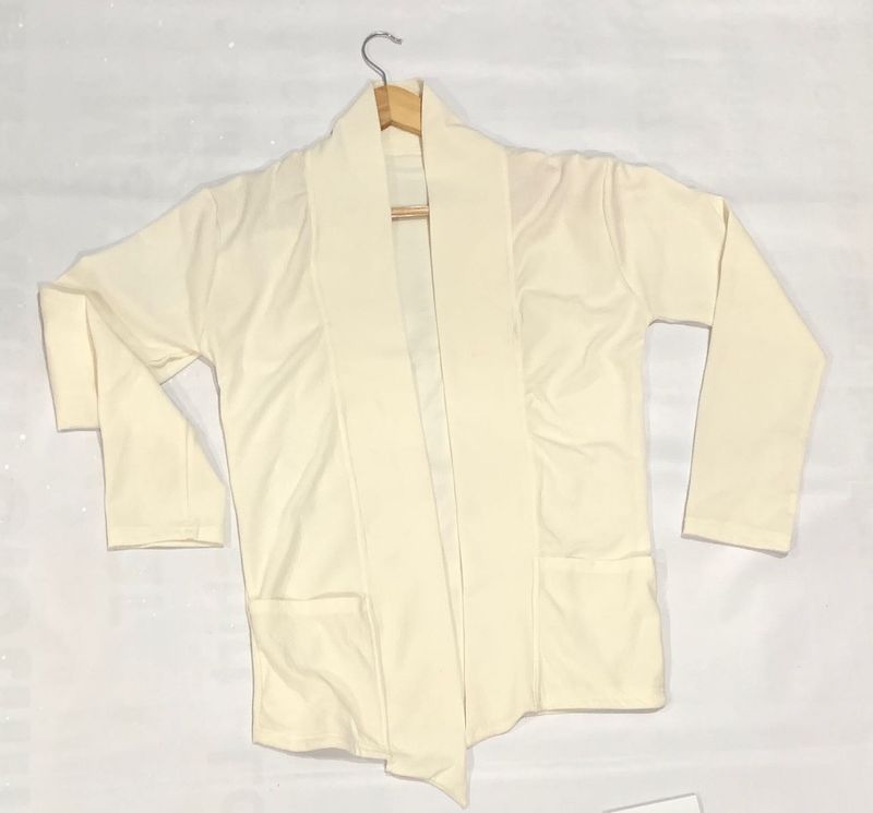Off White Textured Open-Front Cardigan