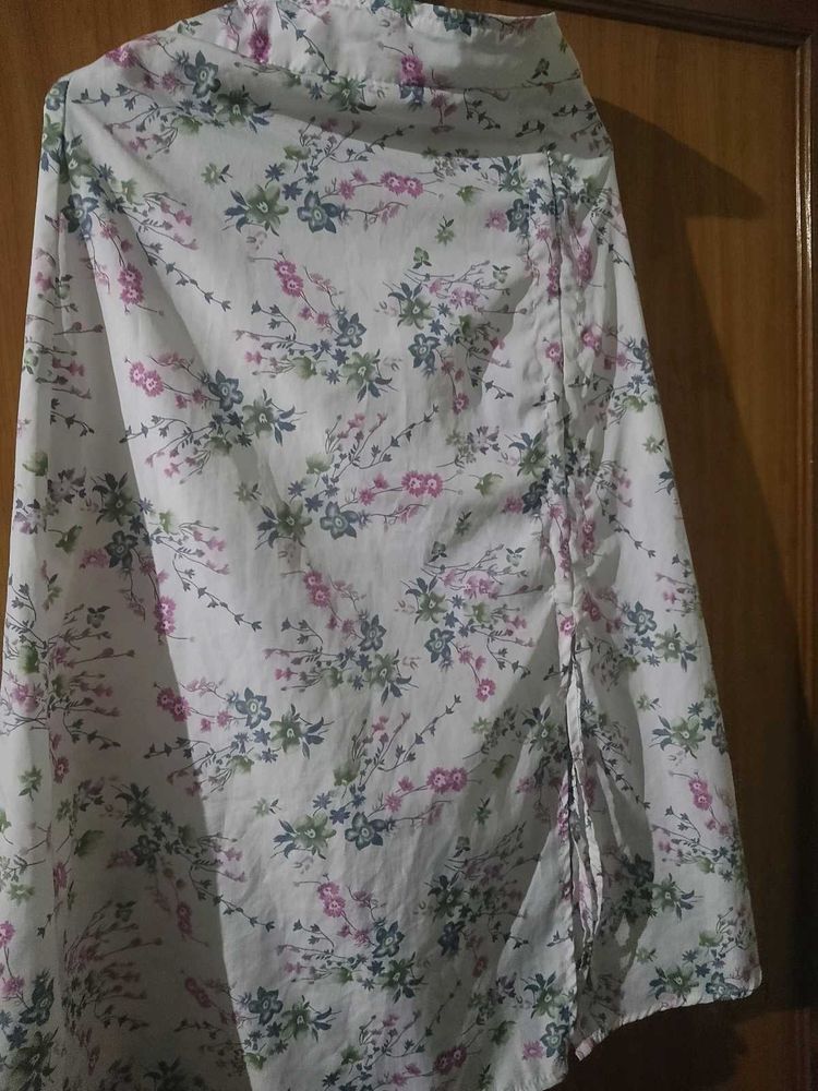 Floral Print White Skirt