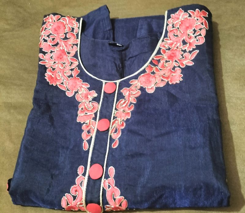 Navy Blue Silk Kurta